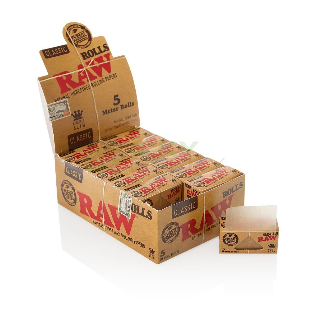 RAW KING SIZE CLASSIC ROLLS 3 METERS - NATURAL UNREFINED ROLLING PAPERS - 6 ROLLS (6)