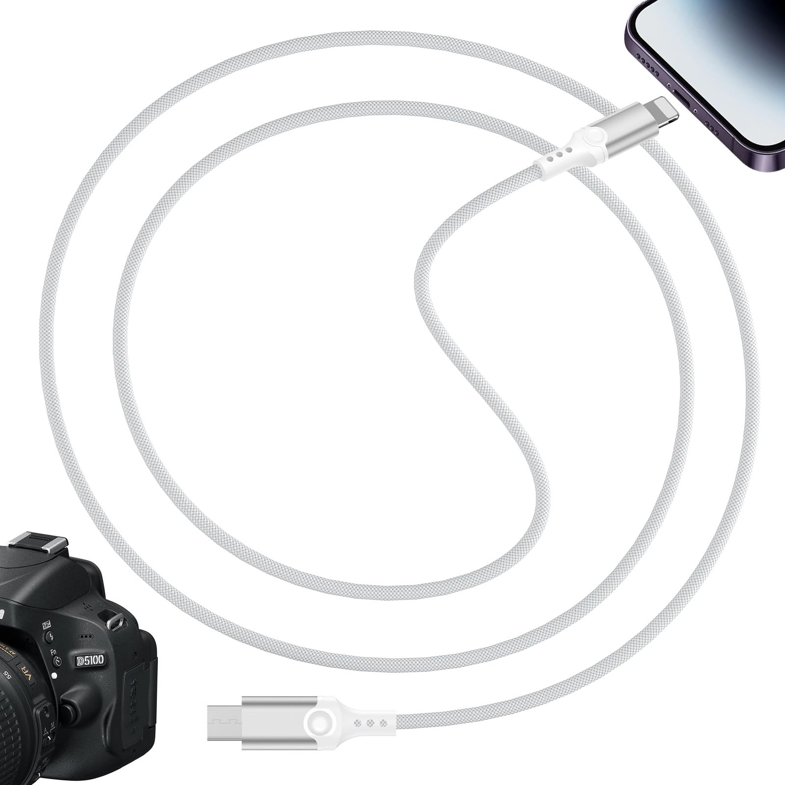 Mini USB to for Lightning OTG Cable, HGCXING Digital Camera Adapter for Nikon D7500,D3200, 3.3FT Photos/Videos Transfer Cord for iPhone 14 13