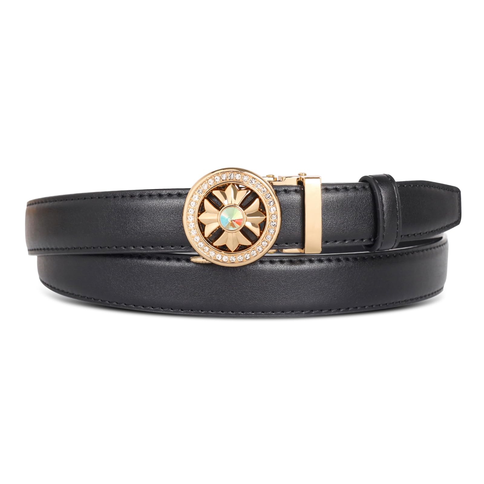 Women's Leather Belt with Buckle - Ideal for Dresses, Jeans, and Coats