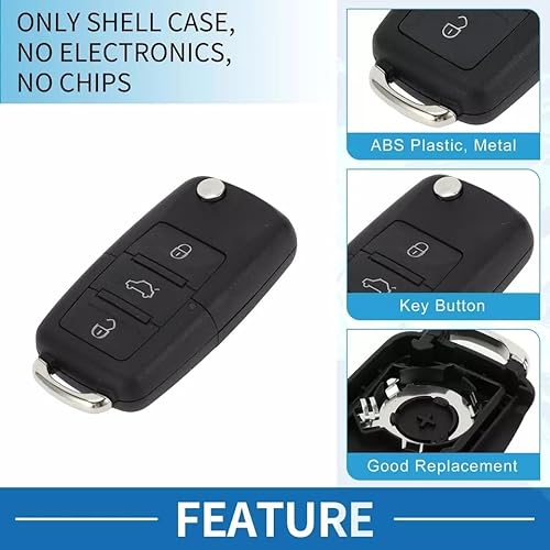 Miniatura 5 de Autozoco Carcasa Mando Llave Coche 3 Botones,Carcasa Llave Mando Coche,Compatible Con Volkswagen Bora,Beetle,Golf,Polo,Touareg,Skoda,Botones De Abrir,Cerrar Y Maletero,Con Zócalo De Pila