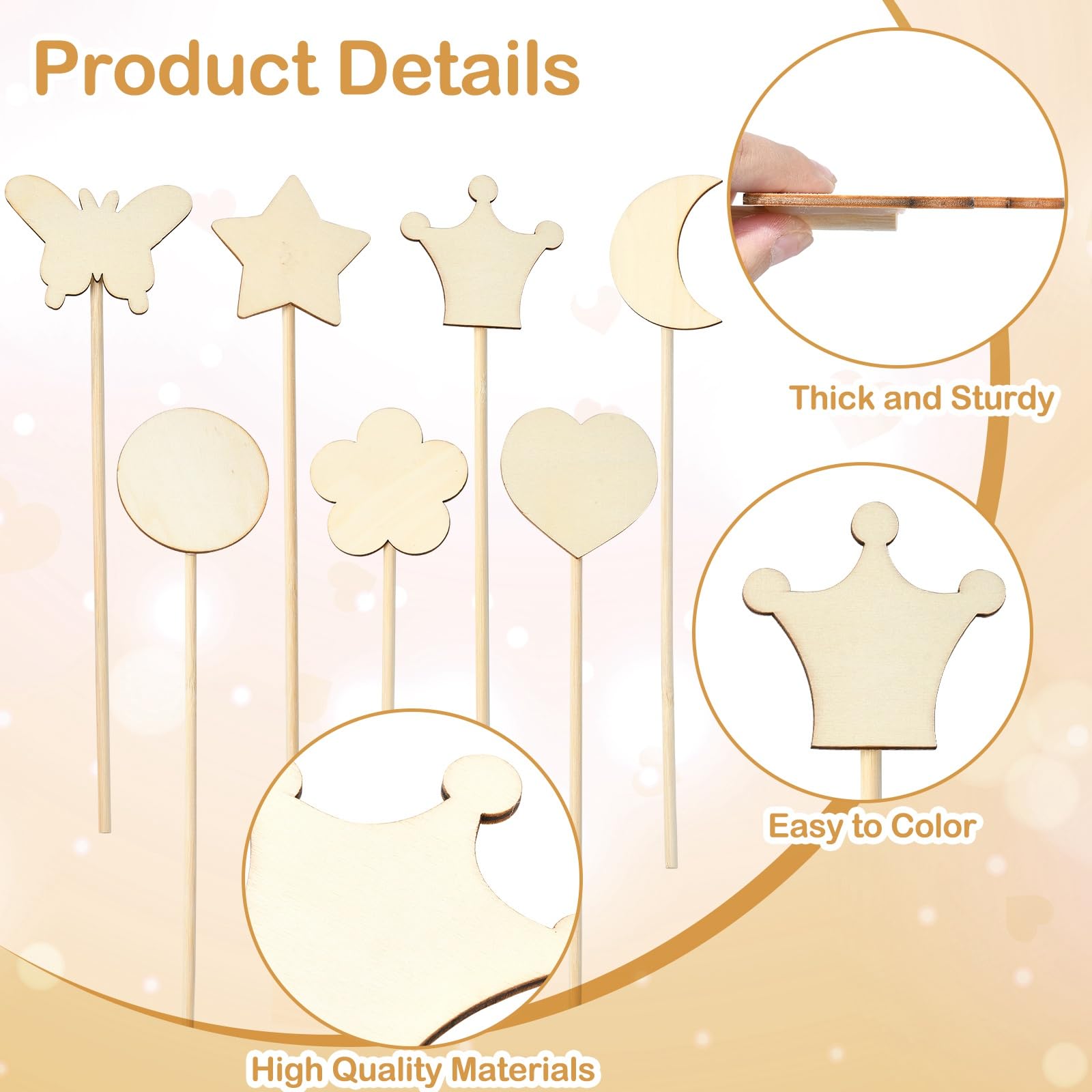 34 Pcs Make Your Own Princess Wand Kit 16 Unfinished Star Butterfly Crown Moon Fairy Wood Stick 6 Gem Stickers 4 Satin Ribbons 8