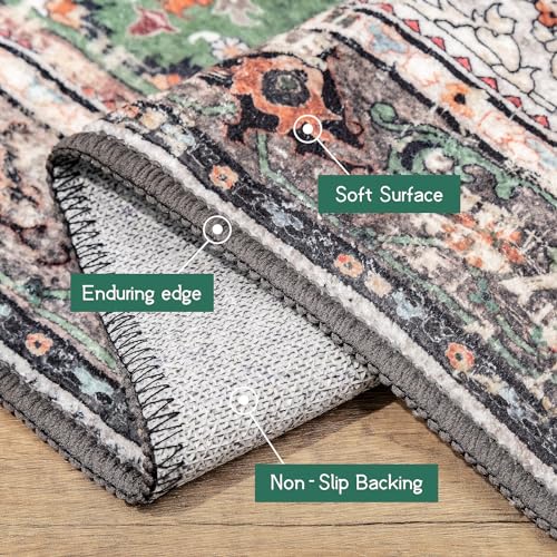 Area Rug 5x7 for Living Room Green Boho Non-Slip Washable Rug Vintage Low Pile Large Rug for Bedroom Dining Room - Image 5