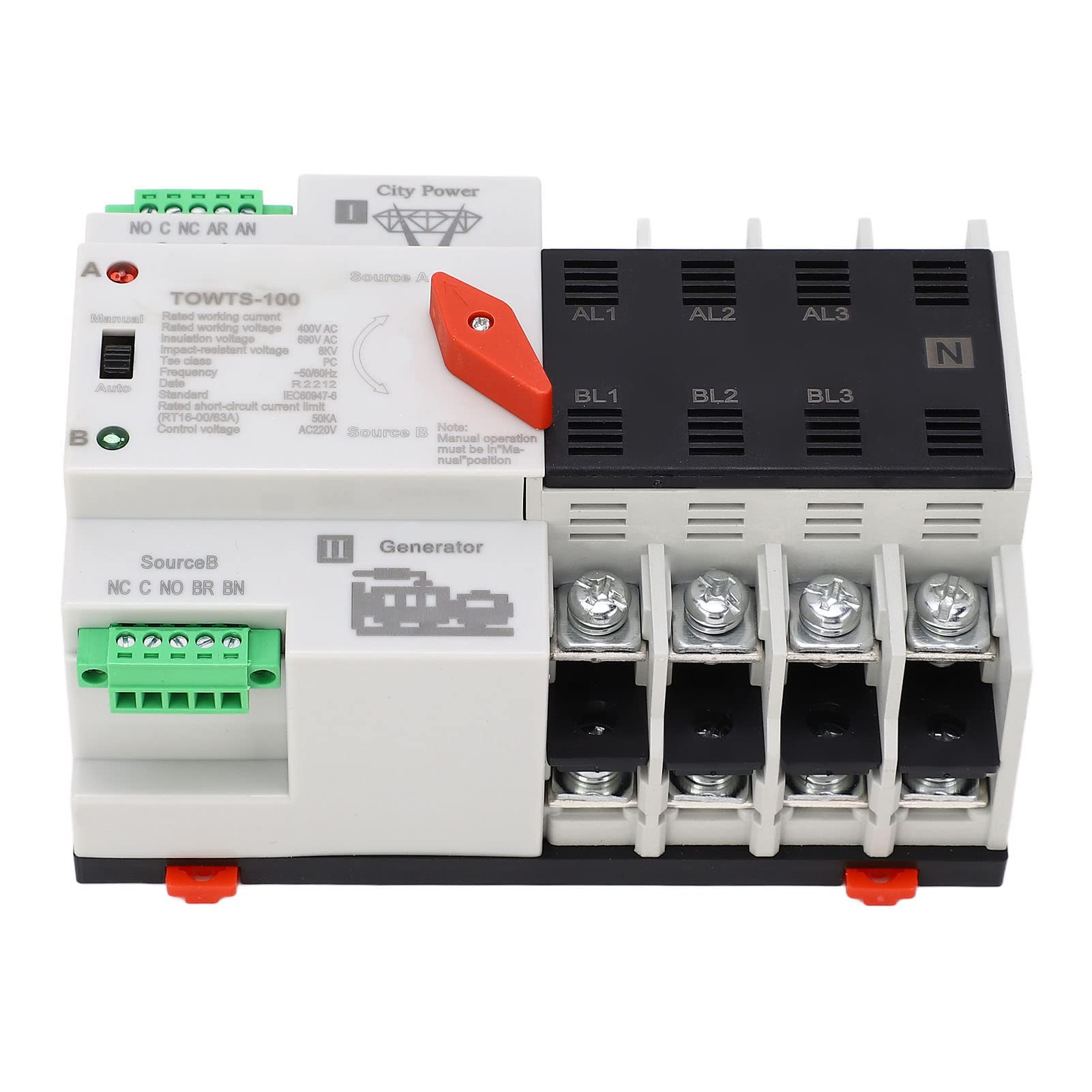 Double Power Automatic Transfer Switch, 400V AC Quick Response PC Shell Electrical Transfer Switch Sensitive for Hospital (40A)-image-42