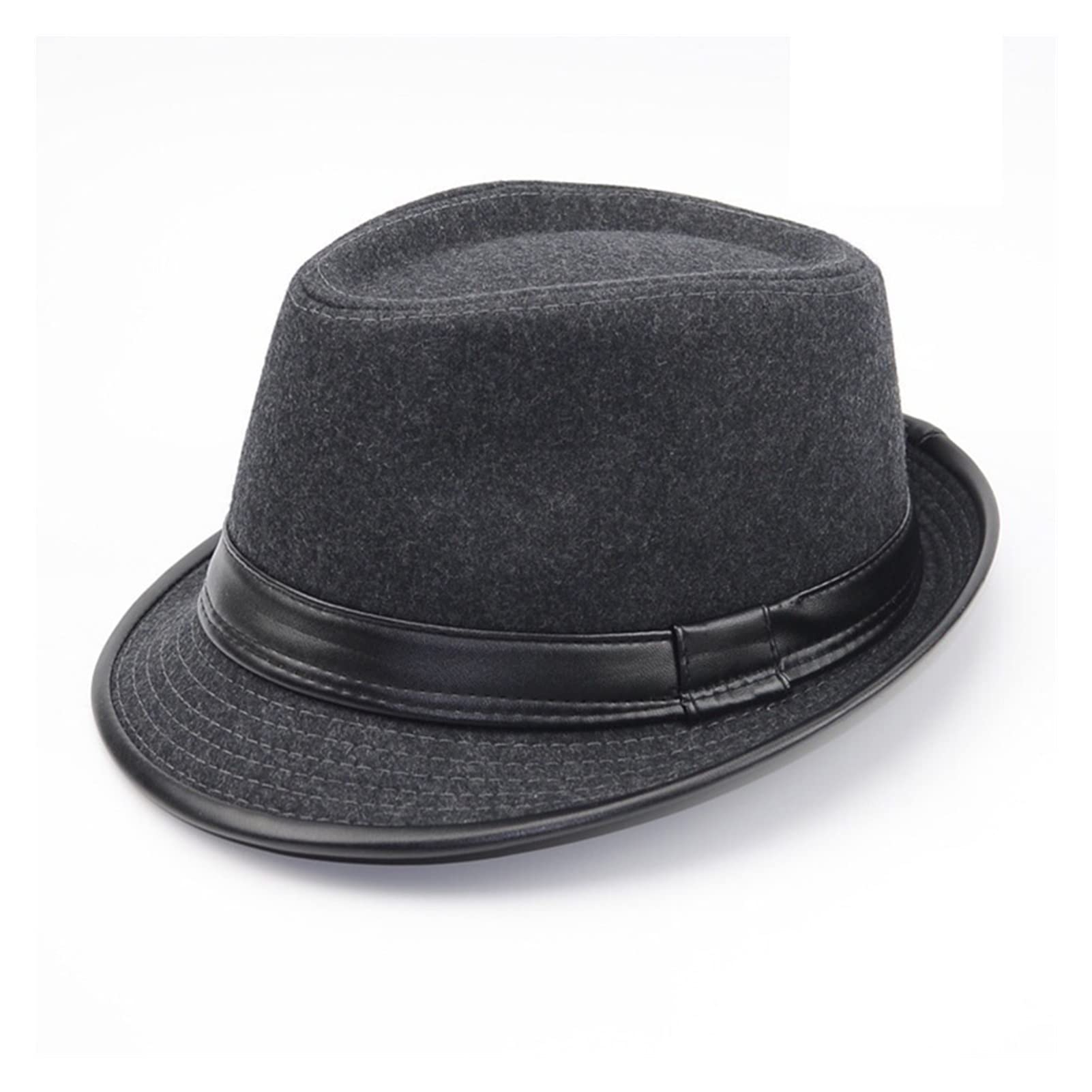 Exenxa Men's Grey Retro Fedora Hat British Style Felt Jazz Hat Winter Spring Warm Bowler Hat Gentleman Hat (Grey)