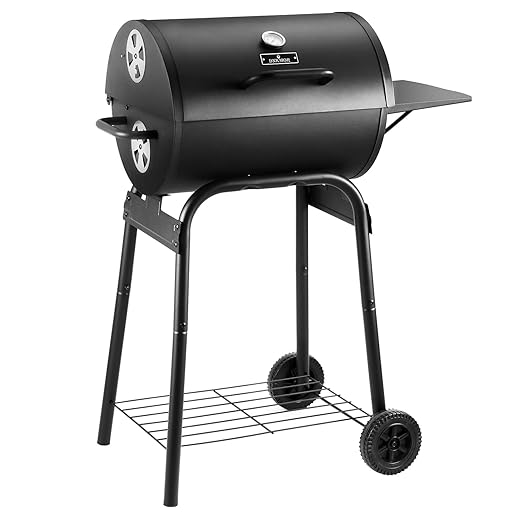 Charcoal Grill Outdoor BBQ Grill, Barrel Charcoal Grills with Side Table, with Nearly 500 Sq.In. Cooking Grid Area, Outdoor Backyard Camping Picnics, Patio and Parties, Black