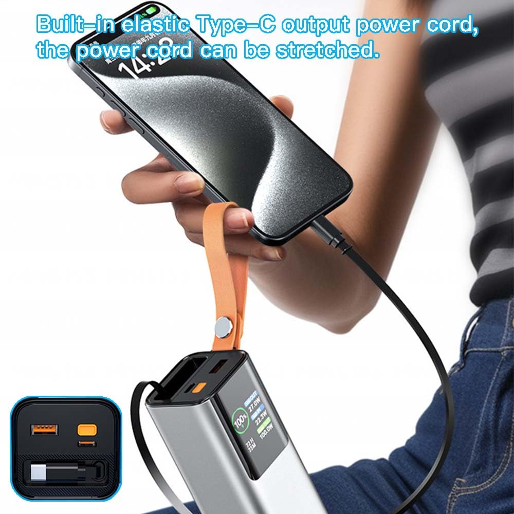 Power Bank per Laptop in Lega di Alluminio A Ricarica Rapida da 100 W, 20000 mAh, Caricabatterie Portatile con Schermo, Batteria Esterna da Viaggio, può Essere Portato in Aereo(Color:Black)