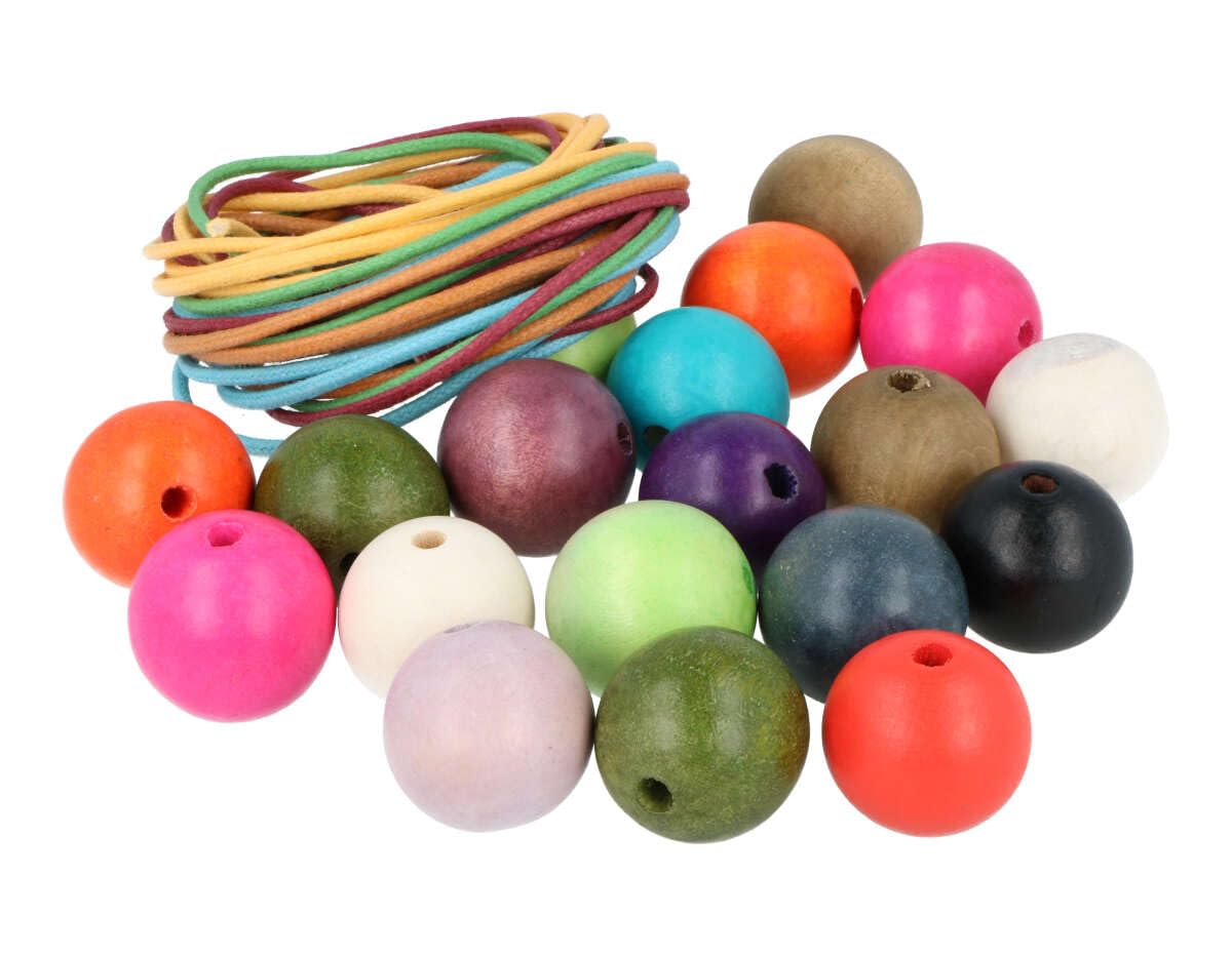 INNSPIRO Wooden Beads Ball Assorted Colours 25 mm. and 5 m. 100 U Cotton Thread. Approx.