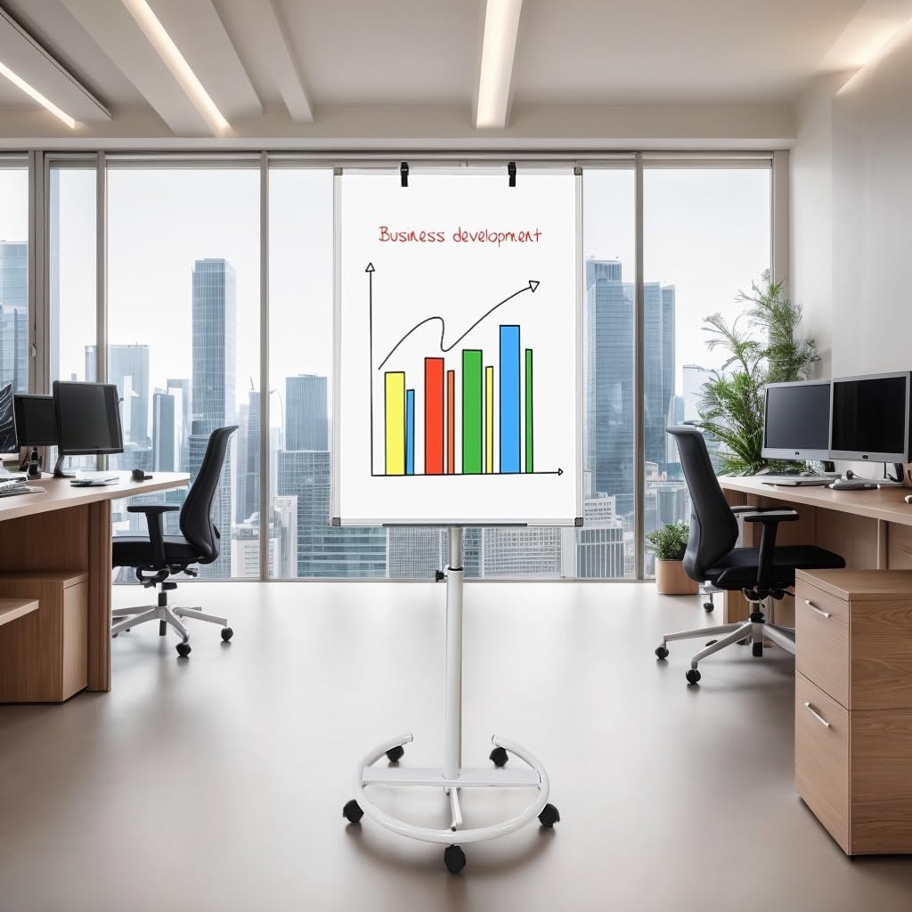 Mobile Dry Erase Board – 36x24 inches Height Adjustable Magnetic Portable Whiteboard Stand Easel White Board Flipchart Easel Board with 25 Sheets Paper Pad (36''x24'' White)