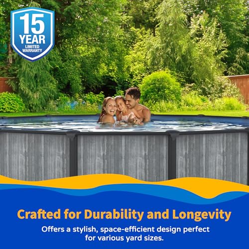 Image of Blue Wave San Pedro 18-ft Round 52-in Deep Above Ground Swimming Pool - Steel Top Rails, Sand Filter, Skimmer, Liner, A-Frame Ladder & Maintenance Kit - Complete Outdoor Pool Accessories