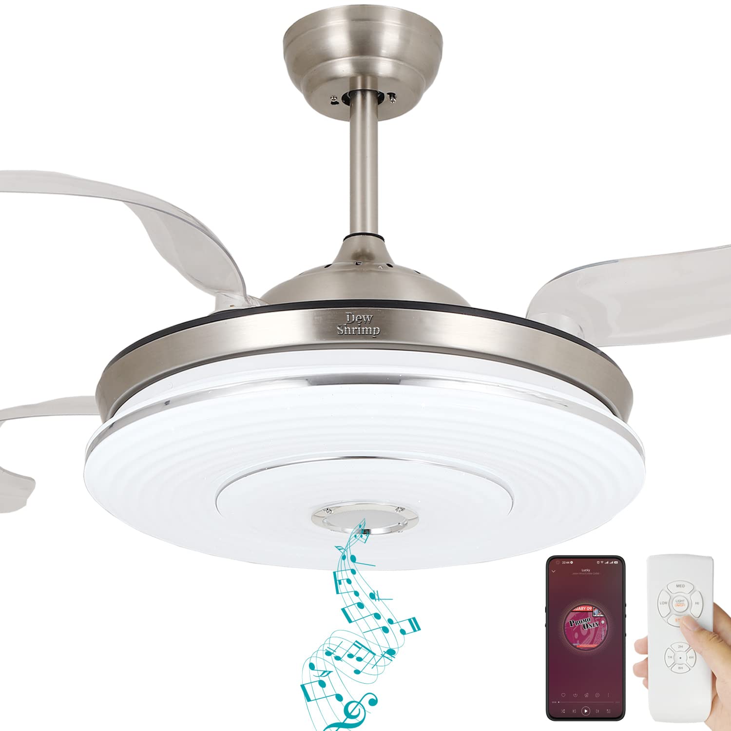 Buy DewShrimp Retractable Ceiling Fan with Lights and Bluetooth Speaker