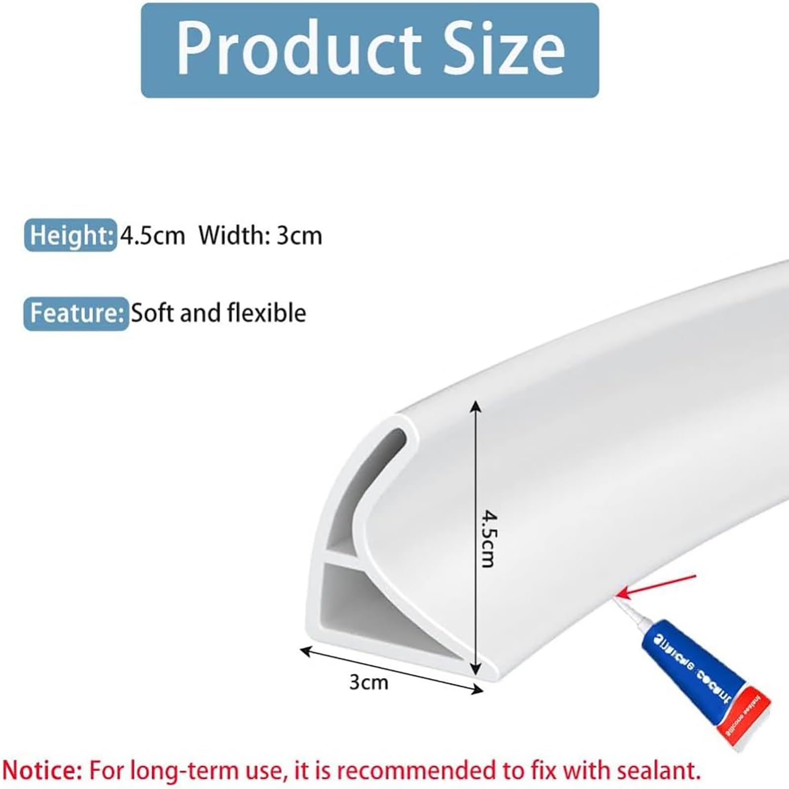 Striscia di ritenzione dell'acqua in silicone, striscia impermeabile autoadesiva e pieghevole, striscia di ritenzione dell'acqua per pavimento, per striscia di ritenzione dell'acqua sul davanzale dell
