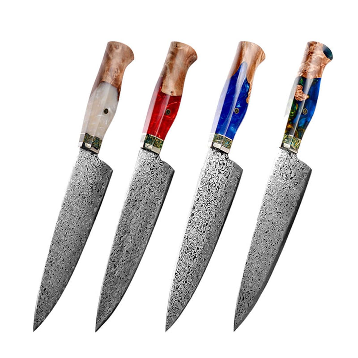 Knife Set Damascus Steel Chopper Set 4 Pieces Knives Set Blade Pattern Design Professional Forged Handmade Easy-to-cut Chefs
