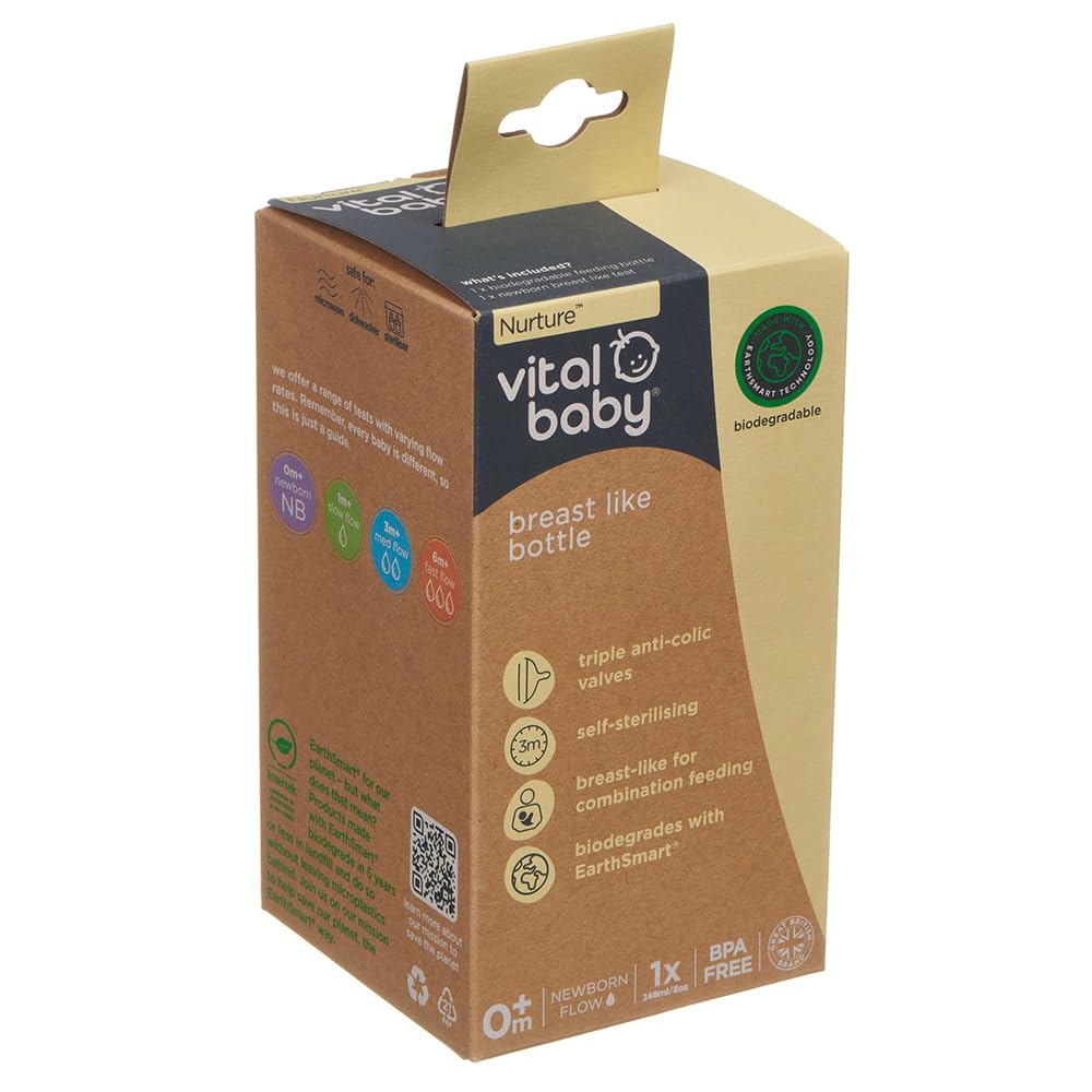 Vital Baby Nurture Breast-Like 0m+ Baby Feeding Bottles, 240ml 1pk, Self-Sterilising in 3 Mins, Triple Anti-Colic Valves - Image 4