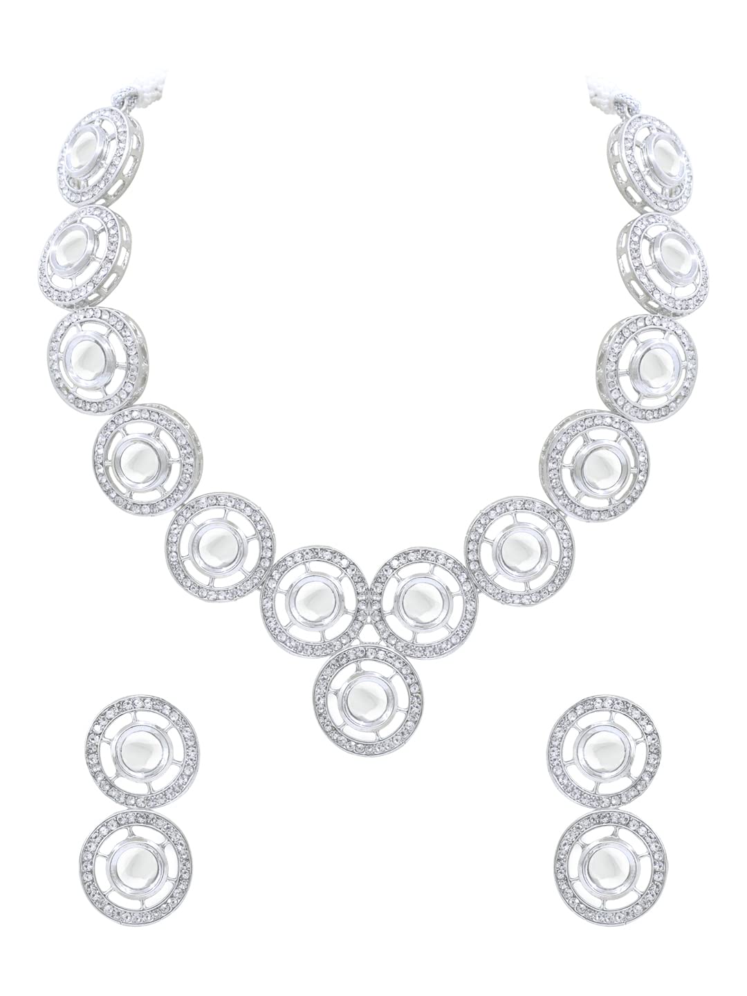 SAIYONI Attractive Round Designer Kundan Choker Necklace Set | Silver Plated Kundan Necklace Set For Women - Silver (B0BZVLSRLG) Amazon Price History, Amazon Price Tracker