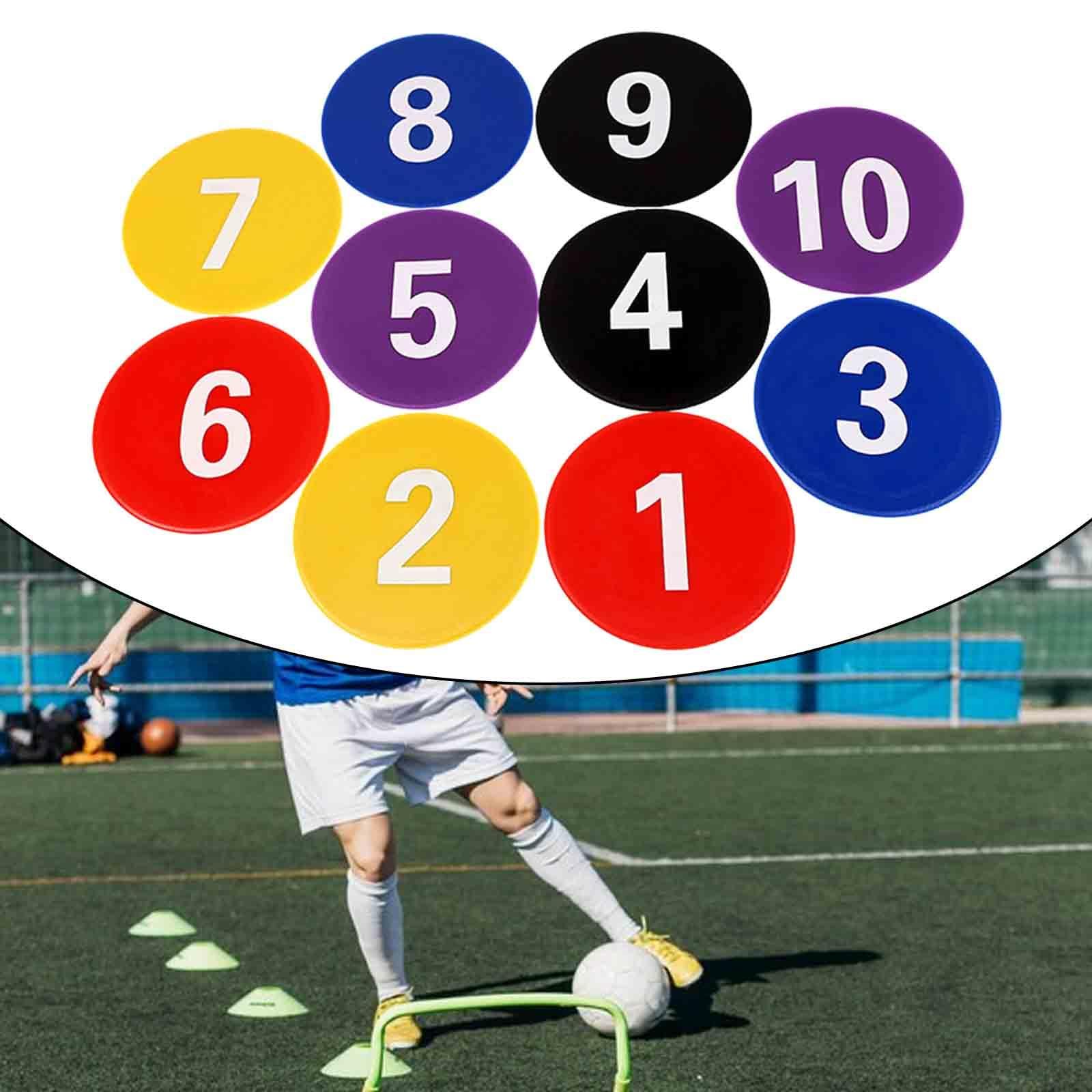 rockible 10 Marcatori da Pavimento Numerati, Punti di Riferimento, Marcatori da Allenamento, Marcatori a Disco Piatto, per Allenamenti di Basket E Calcio