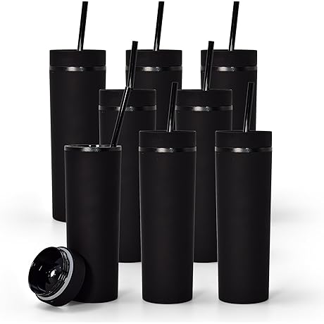 8 AGH Acrylic Skinny Tumblers with Lids and Straws in Matte Pastel Colors (16oz)
