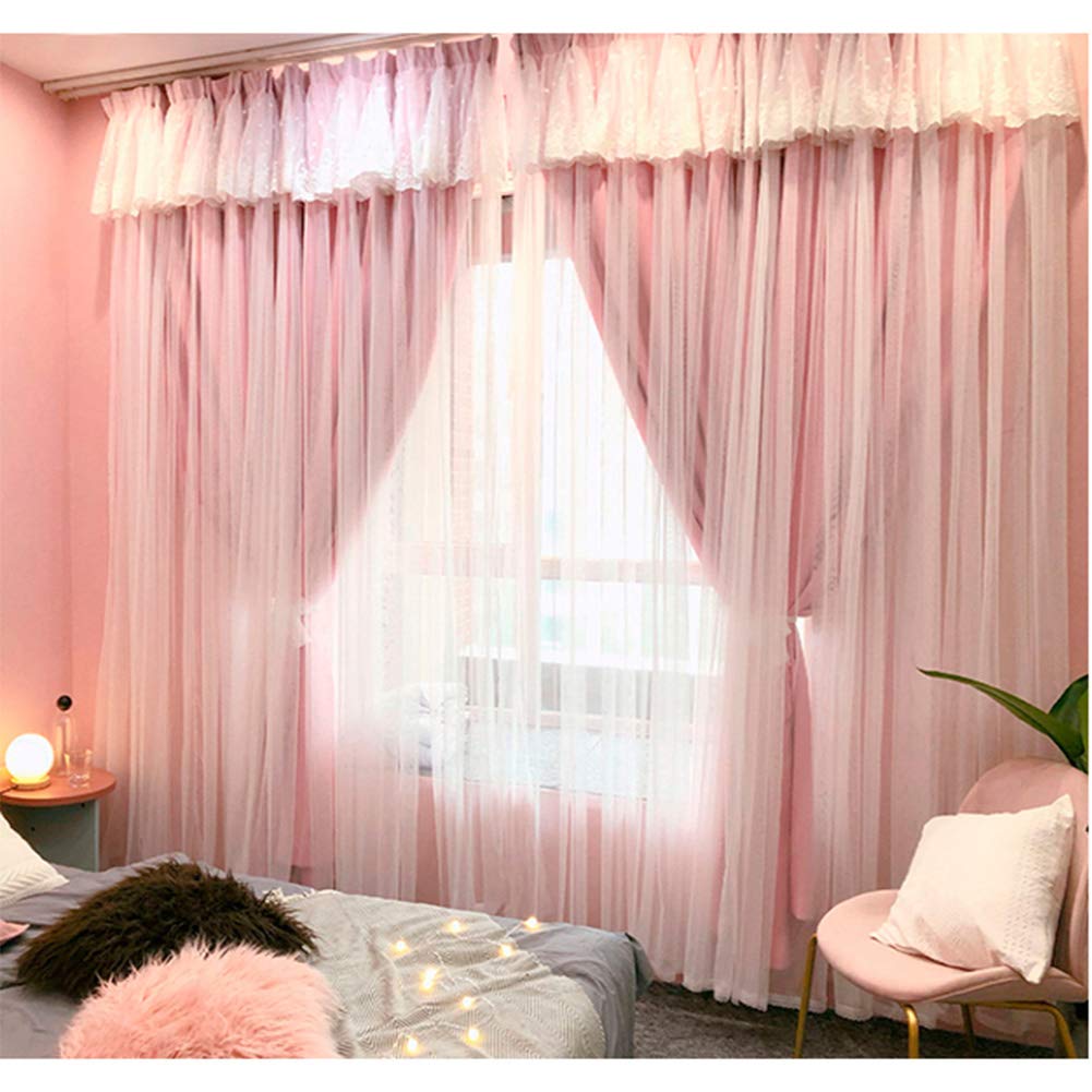 Cortinas de doble capa rosa para el dormitorio de niñas con estilo nórdico minimalista