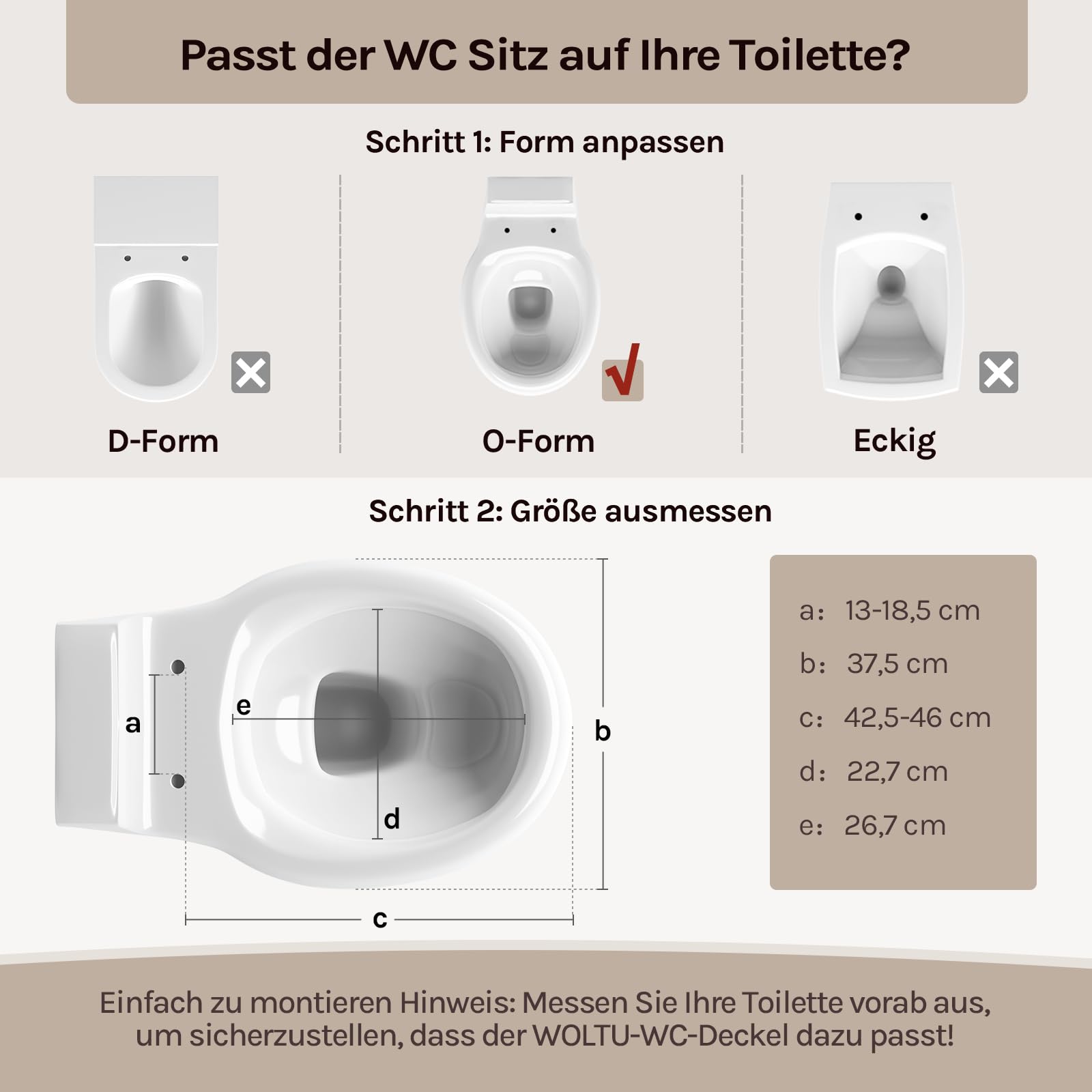WOLTU Toilettendeckel mit Absenkautomatik Holz, Toilettensitz Klodeckel Klobrille WC Sitz O-Form mit Scharnieren, Quick-Release Funktion für leichte Reinigung