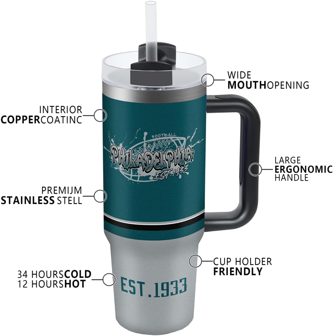 30 oz Tumbler with Handle and Straw,Car cup,Coffee Mug,100% Leakproof Insulated Tumbler with Lid and Straw,Made of Stainless Steel,Cup Holder Friendly Base,Classic Collection Gifts for Fans - Image 2