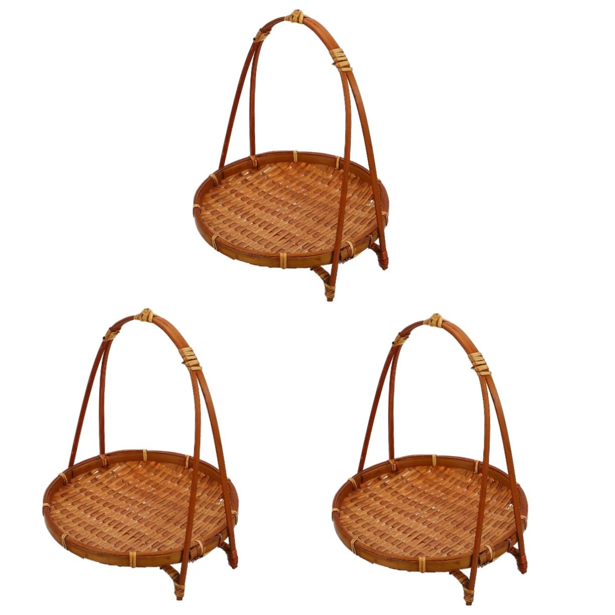 OKUMEYR 3pcs Snack Stand Fruit Dessert Basket Woven Tray Fruit Storage Basket Fruit Rattan Tray Food Organizer Seagrass Storage Baskets Storage Organizer Weaving Light Brown