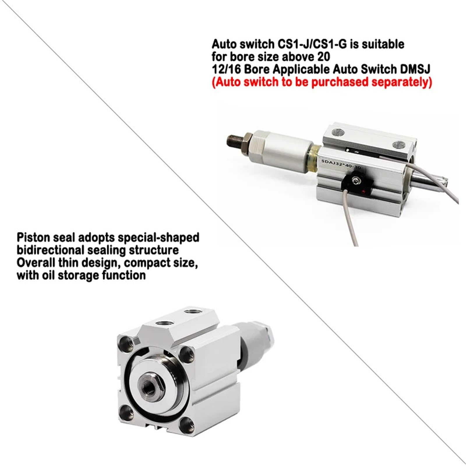 1 pcs SDAJ20/25/32mm Alésage Double Effet Piston Outils En Alliage D'aluminium Course Réglable Compact Mince Vérin Pneumatique(Without Magnet 40-30,Bore 25mm)