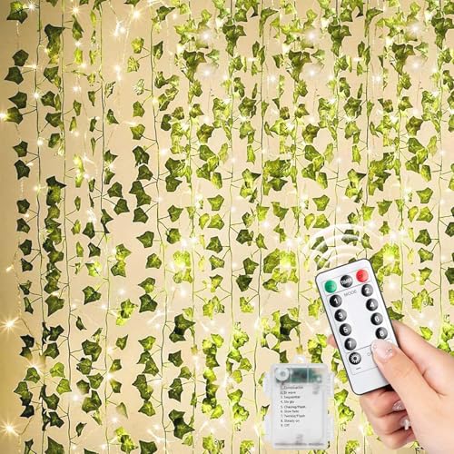 KASZOO Efeu Lichterkette mit 80 LEDs – 12 Stück Künstliches Efeu Girlande für Hochzeit, Party, Garten & Wanddekoration