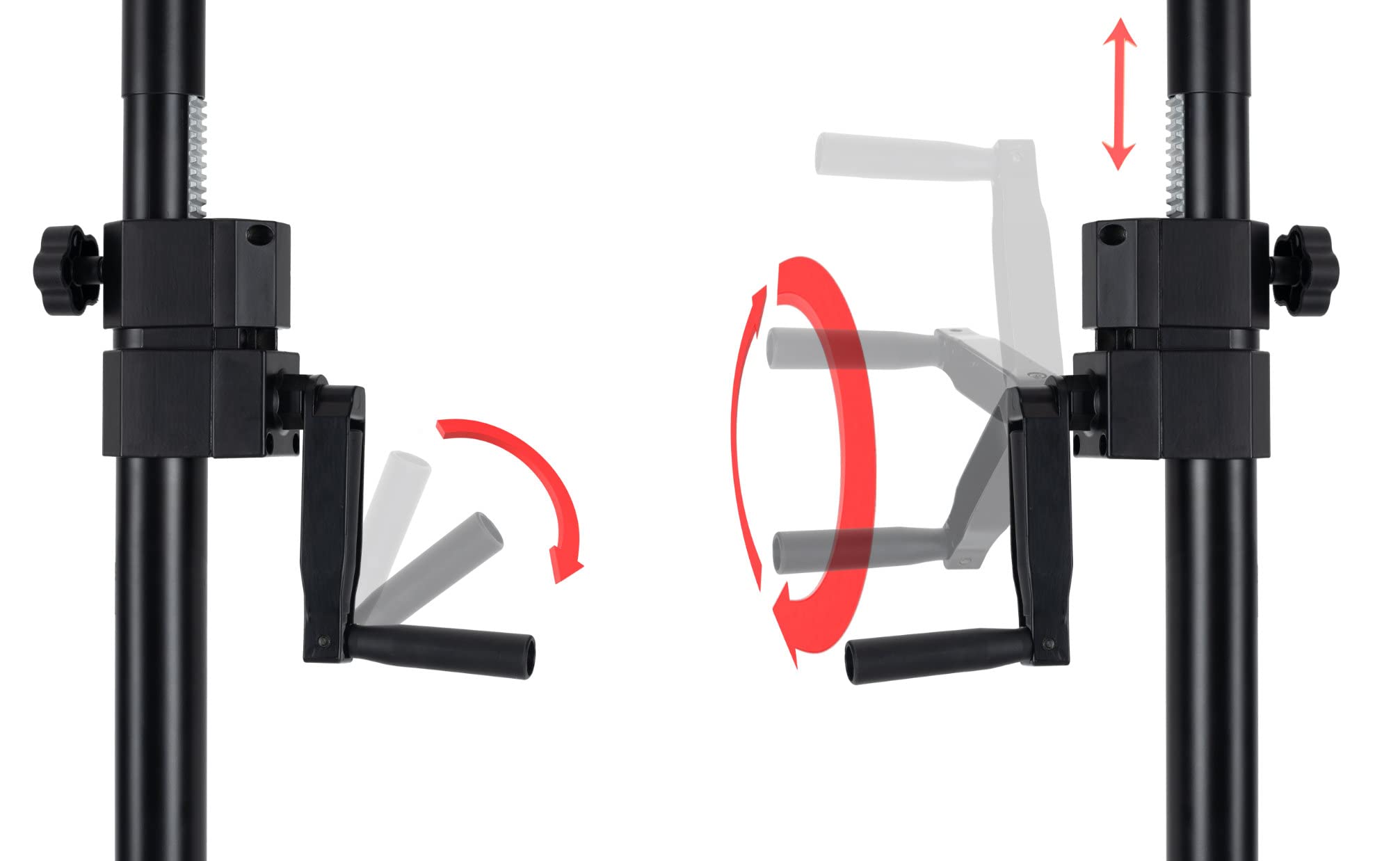 Pronomic Distanzrohr M20 mit Kurbel 2x Set - Distanzstangen aus Stahl - Mit Kurbel zur einfachen Höheneinstellung - Zur Montage von Topteilen auf Subwoofer - Länge: 95-148 cm - M20-Gewinde - Schwarz