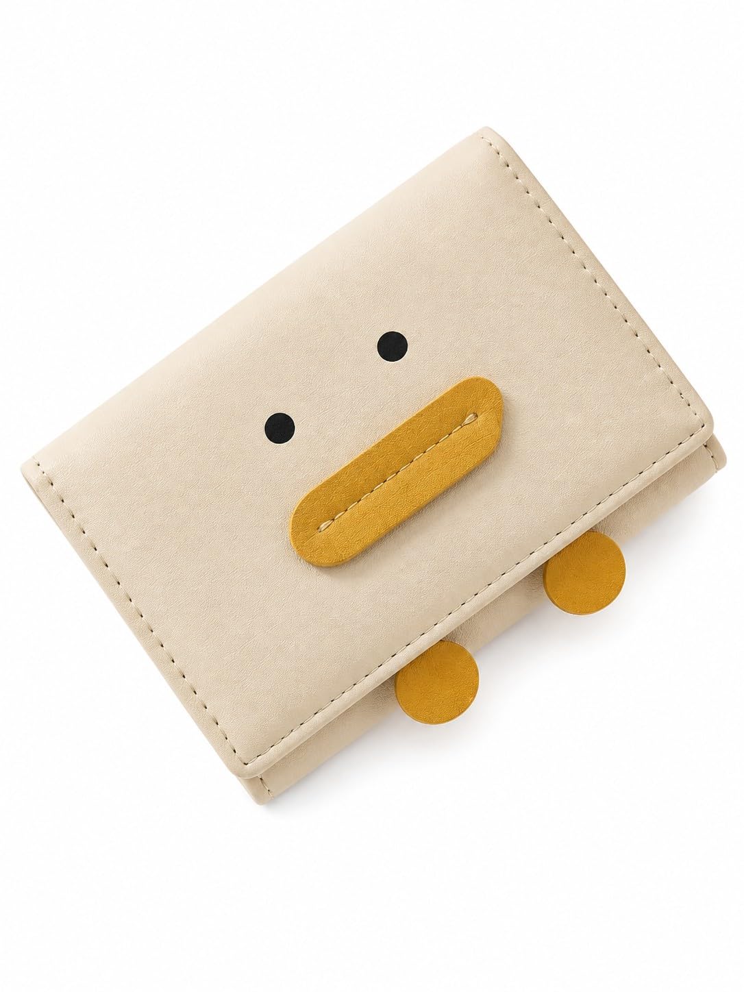 Women's Cute Duck Inspired Trifold Wallet | Compact PU Leather Card Holder with Snap Closure | Mini Purse with Coin Pocket, Card Slots & ID Window (Yellow)-image-5