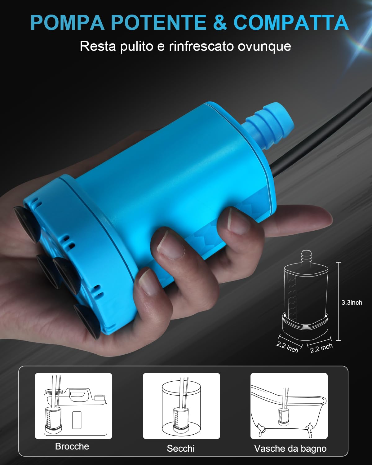 YADOBIG Doccia da Campeggio con Pompa, Doccia Portatile con Display Digitale Intelligente, con Soffione, Batteria da 6000mAh, per Bagni Esterna, Lavaggio Auto, Animali Pulizia, Irrigazione Giardino