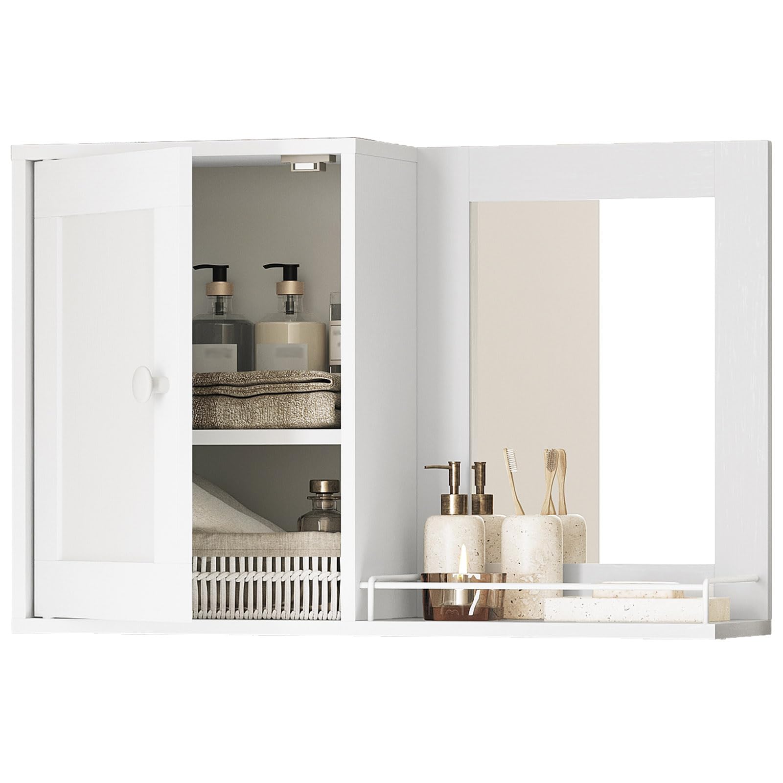 Medicine Wall Cabinet with Mirror Bathroom Mirror with Storage Medicine Cabinet Mirror Wall Mounted Home Storage Adjustable Shelf