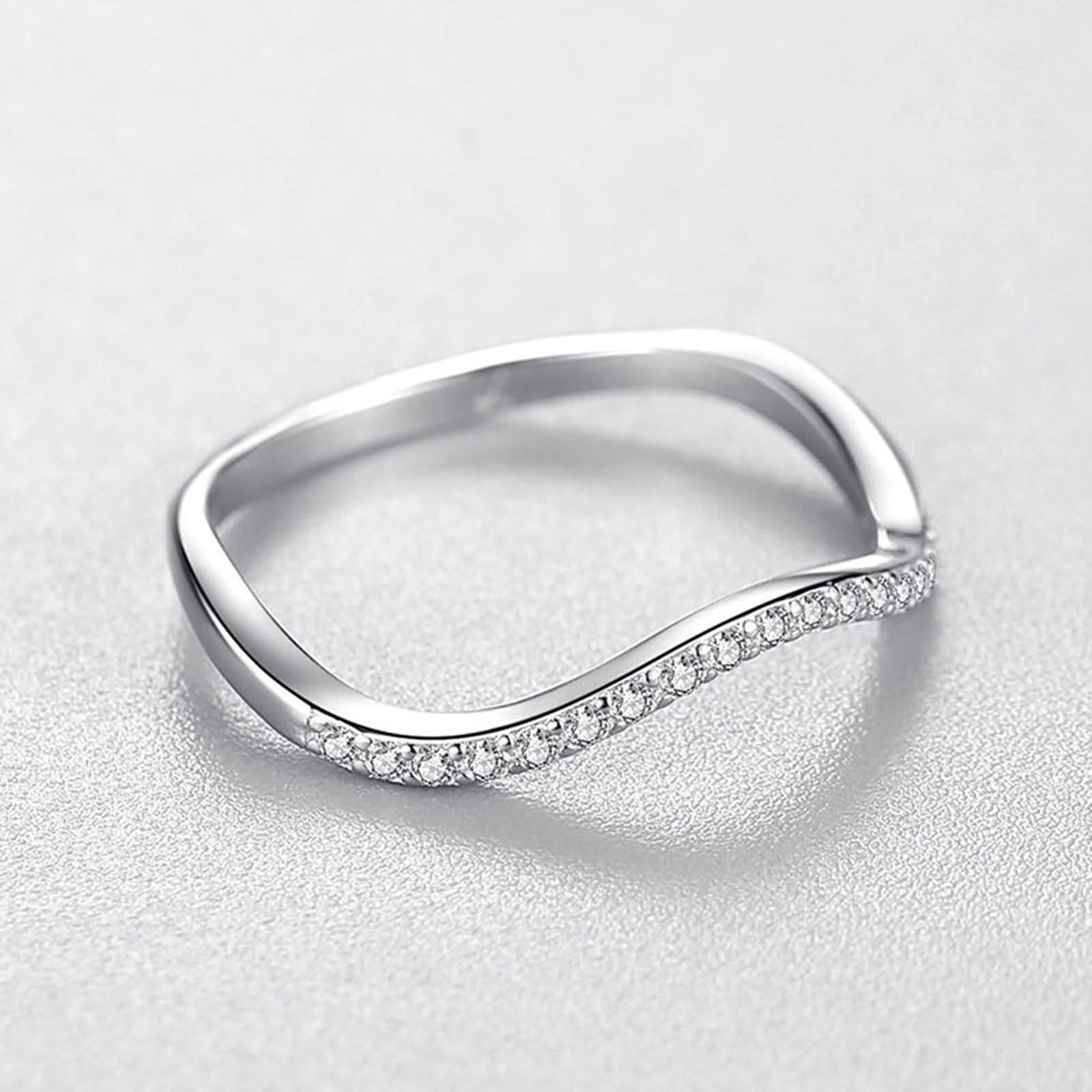 Anelli in argento Sterling, gioielli da donna in argento Sterling ondulati a fila singola con zircone anello in argento con strass