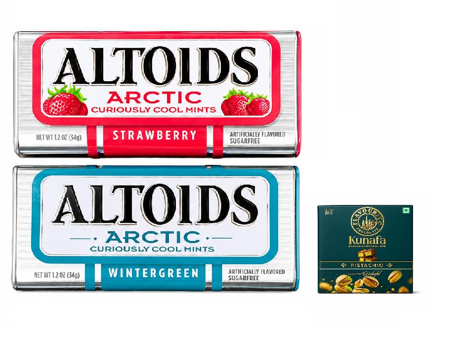 Altoids Arctic Combo Strawberry and Wintergreen, Sugar Free, 34g Each (PACK of 2) with Free Flavourito Kunafa Pistachio Chocolate Bar, 20g By Decadent Foods-picture-31