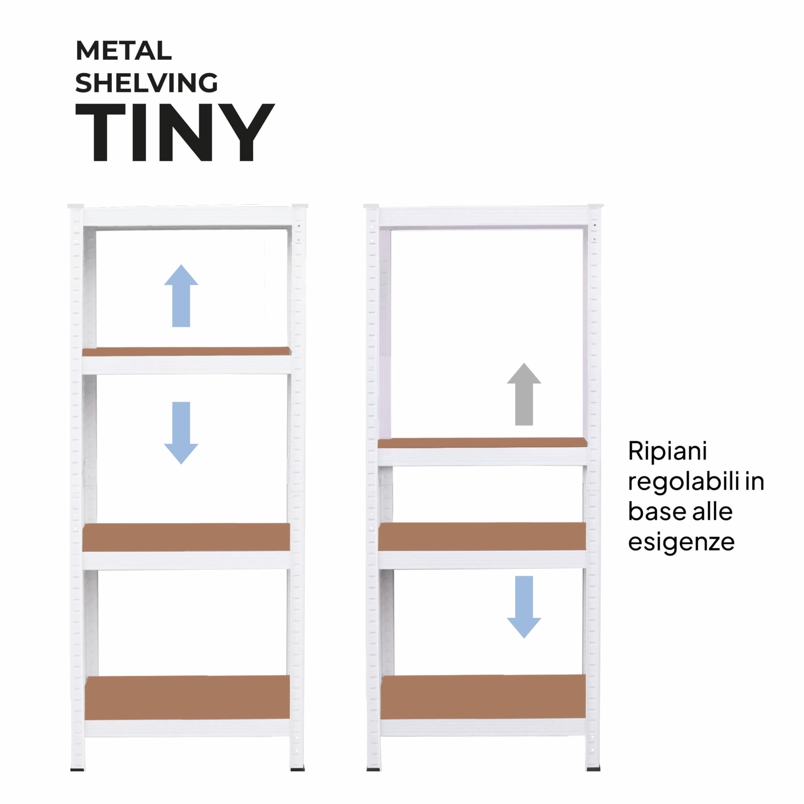 OcioDual Scaffali in Metallo Bianco Tiny, Scaffale con Ripiani MDF, Scaffale Modulare, 150x60x30cm, Scaffali Metallici Componibili, Scaffalatura Metallo, Scaffalatura Garage, 240kg