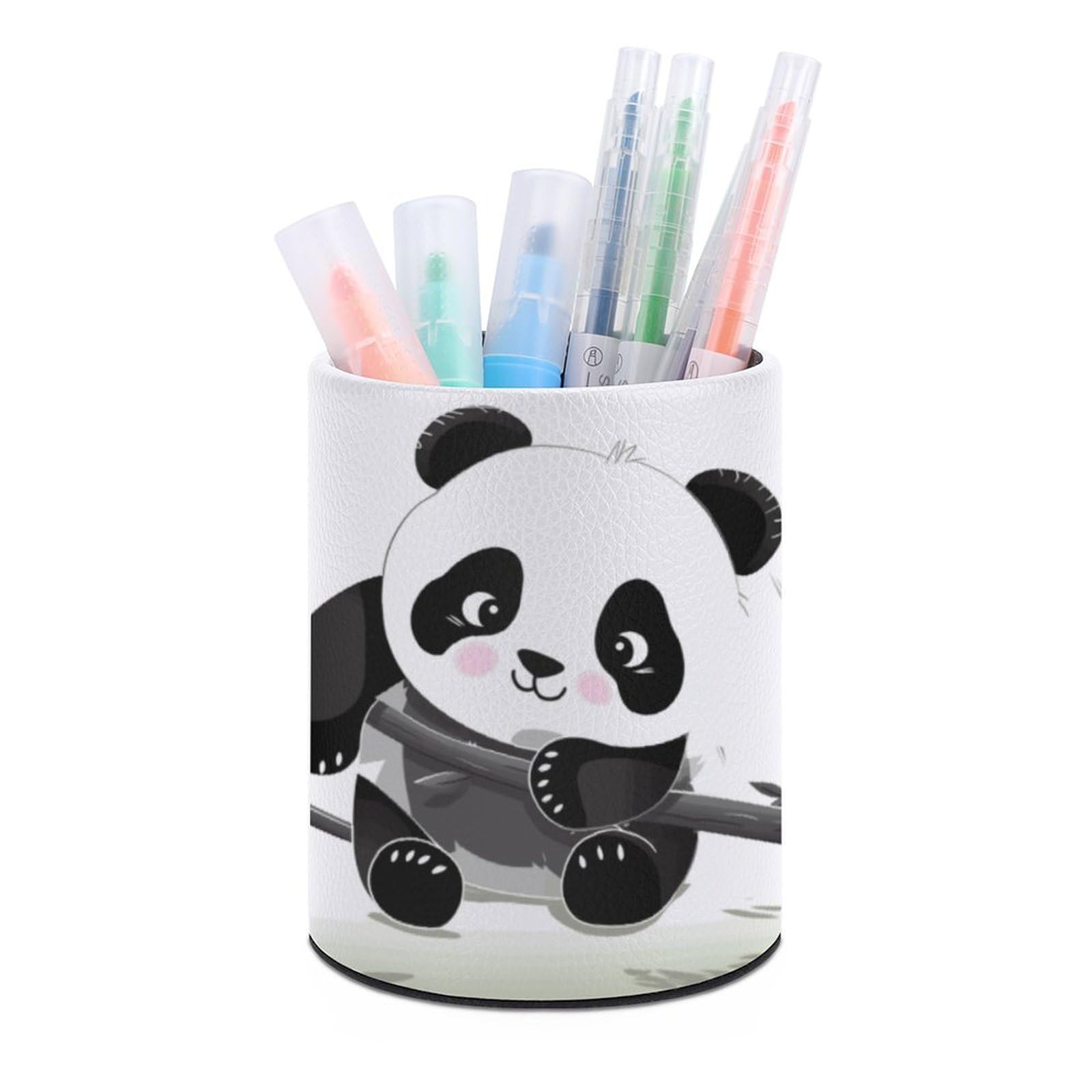 JTREHY Round Pen Holder,Cute Pandas Printed Makeup Brush Storage Box for Home Office Dressing Table