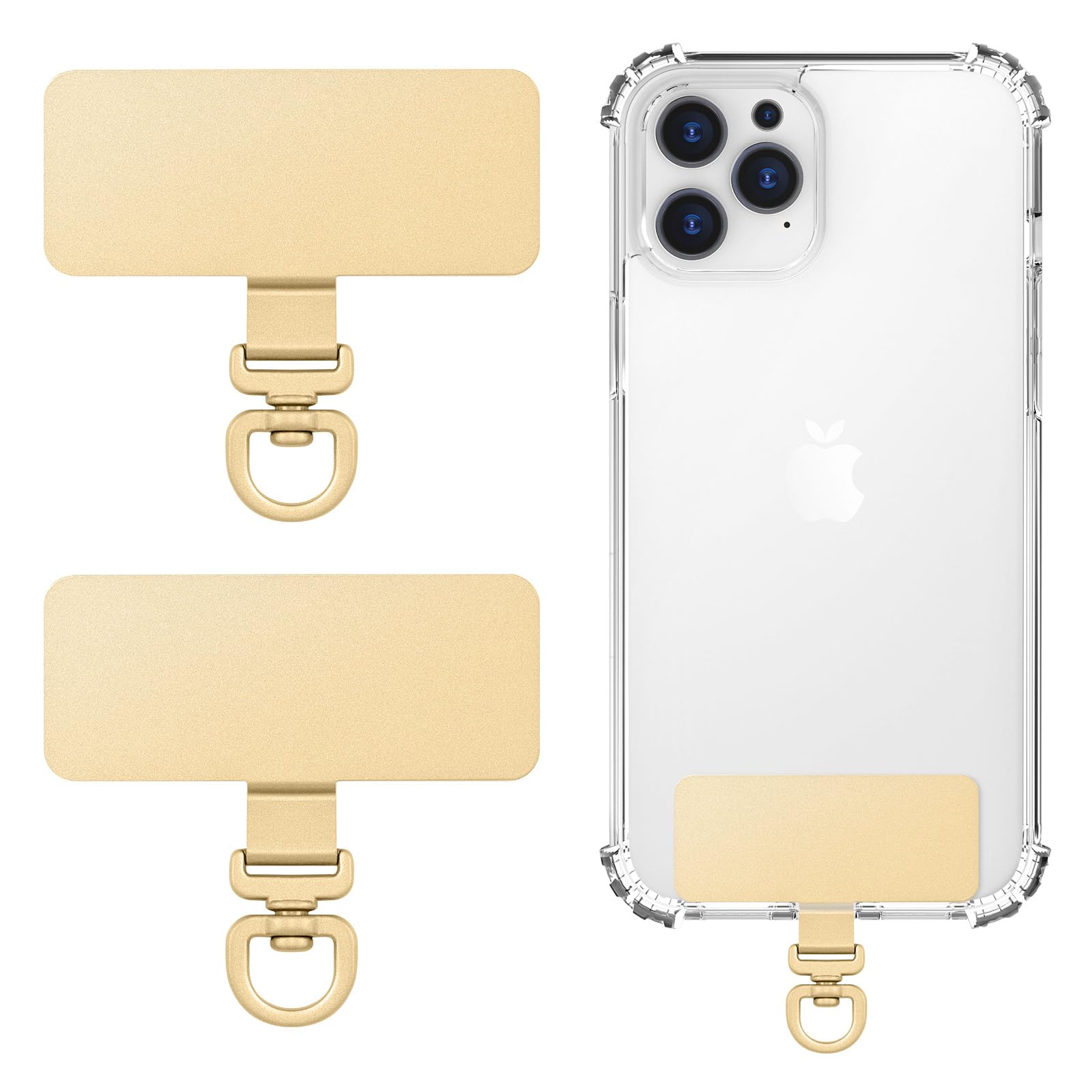 Moko Unisex Gold 2 Pack Metal Phone Tether Tabs, Rotatable 360° Phone Lanyard Patch, Rectangle Tether Tab For Most Full Coverage Cases, Universal Cellphone Strap Tab For Iphone Wrist Crossbody Strap,