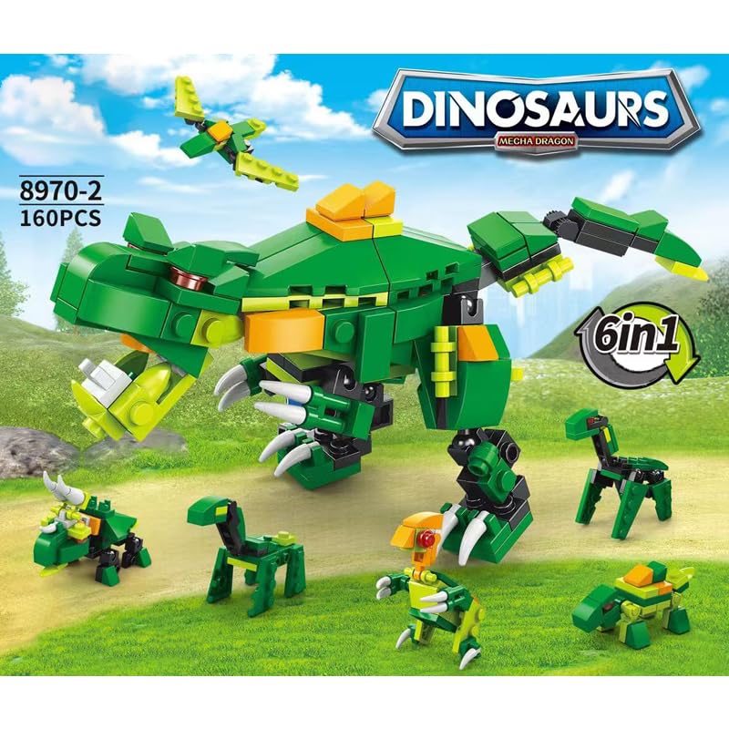 Image of SKY LINE OCEAN 6-in-1 Dinosaur Building Blocks Set - 160 Pcs Educational DIY Construction Toy for Kids Ages 6+, Realistic Jurassic Models with Instruction Manual | 6 Months Structural Warranty