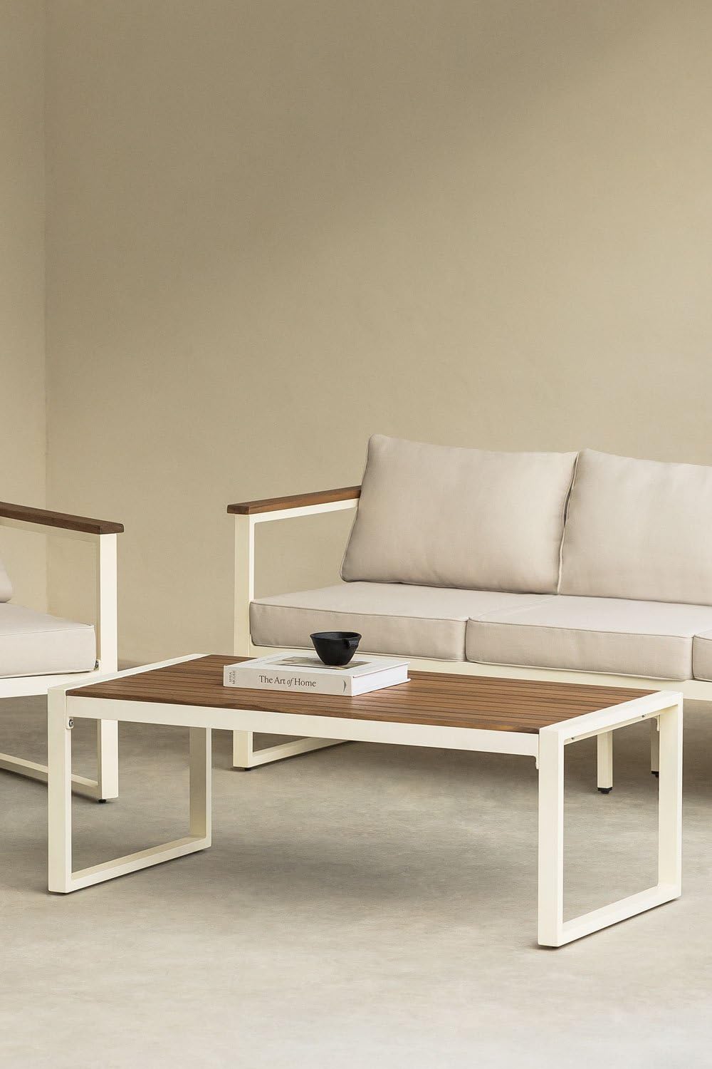 SKLUM Rechteckiger Garten-Couchtisch aus Aluminium und Akazienholz (110 x 55 cm) Lipov Weiss