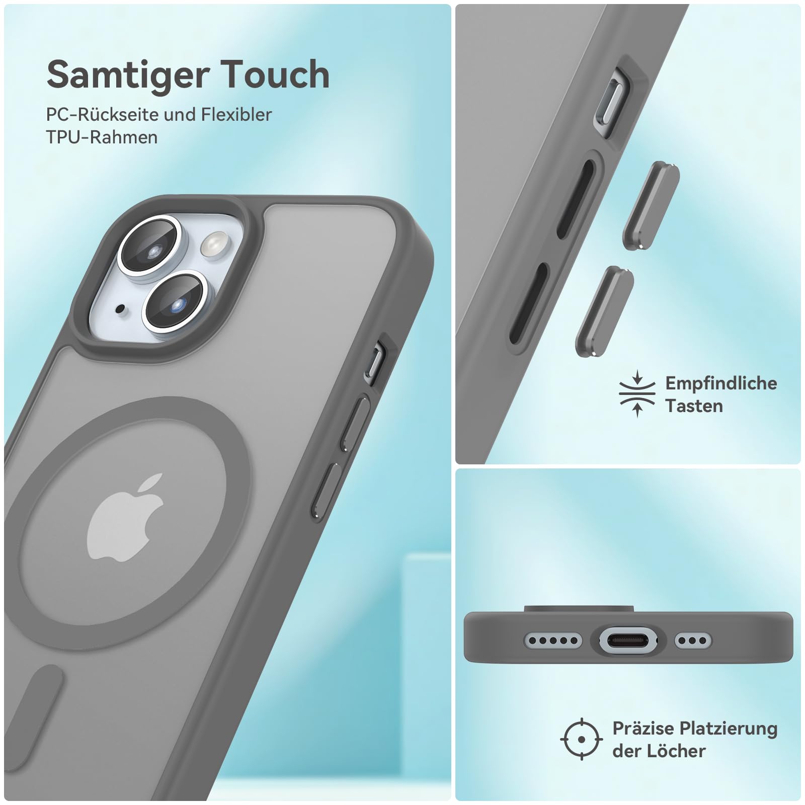 Natiiozie Magnetica Cover per iPhone 13/iPhone 14 Compatibile con MagSafe Custodia Traslucida Opaca Posteriore, Antiurto Anti-impronta Resistente ai Graffi Protettiva Case,Grigio