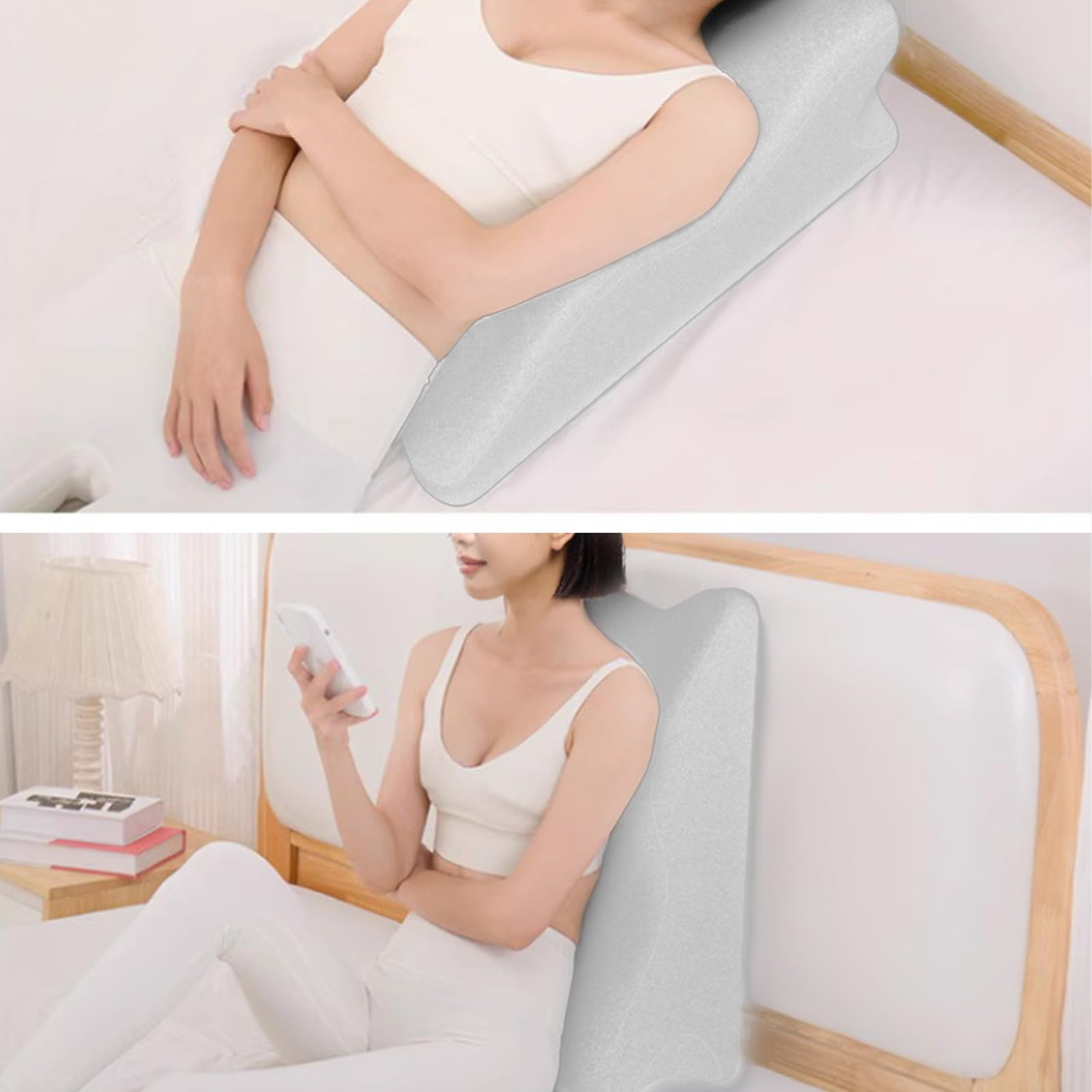 Cojín Elevador de Piernas, Almohada Ergonómica de Espuma Viscoelástica Suave para Masaje en el Hogar, Salón de Belleza, 60x21x35cm (Gris Claro)