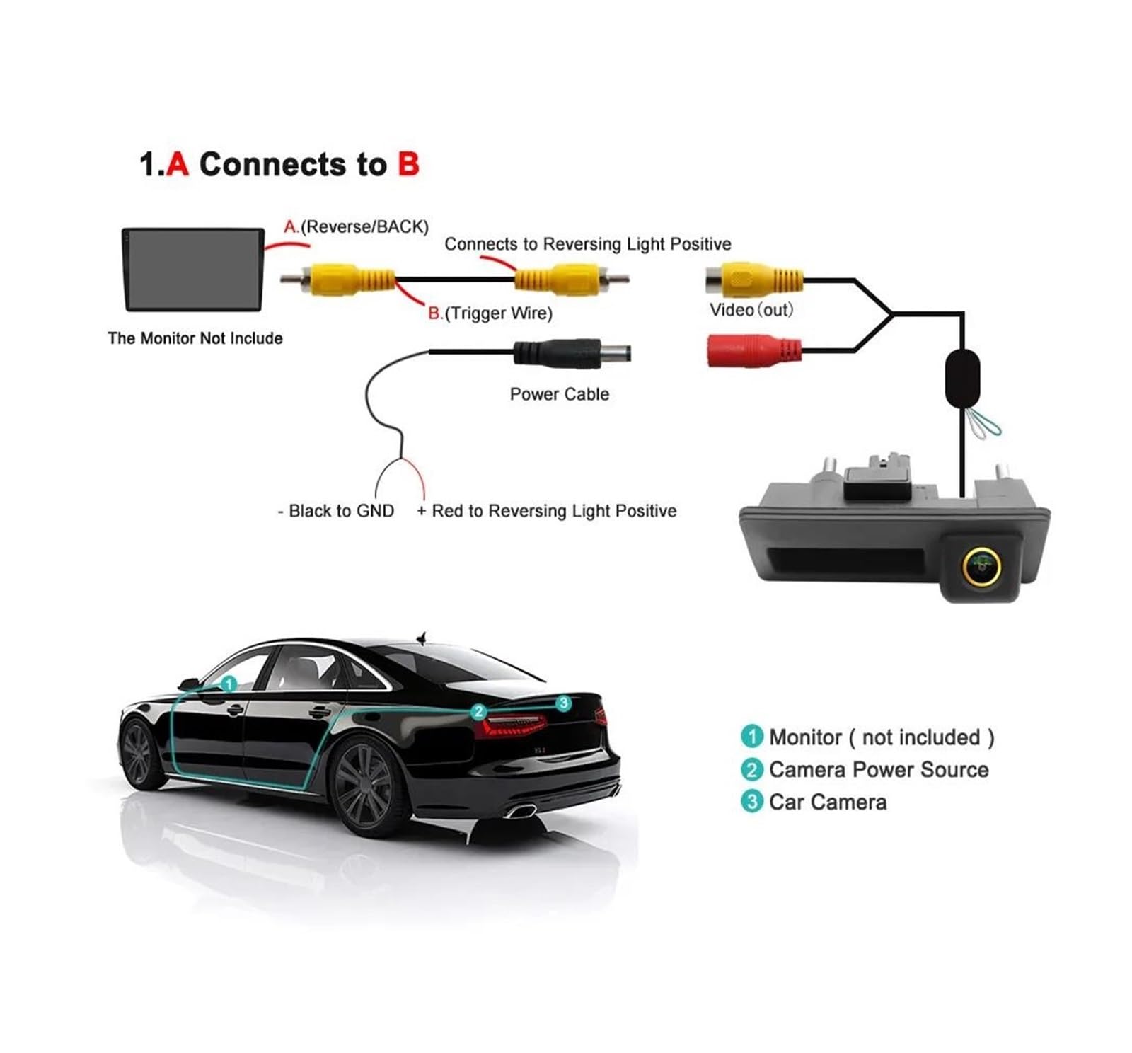recul étanche caméra Caméra de recul 4K CCD AHD 1080P pour Coffre de Voiture, Compatible pour VW, pour Golf, pour Passat pour Tiguan