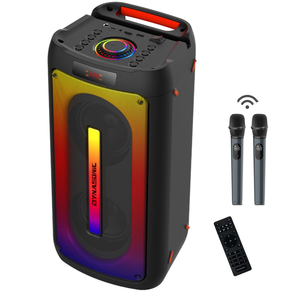 DYNASONIC D30 - Altoparlante wireless per esterni. Altoparlante Bluetooth portatile. Stereo senza fili. Potente riproduttore di suoni con luci led integrate. Micro-SD, USB.