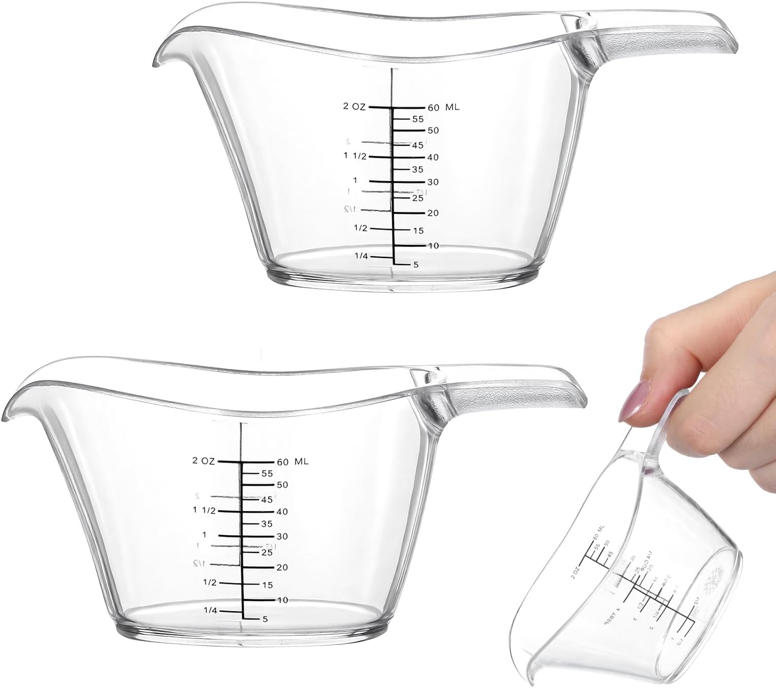 2 Pack Small Measuring Cup 2 oz/60ml Mini Measuring Cup Clear 2oz Measurings Cups for Kitchen Laundry DIY Beauty Mixing with tsp/Tbsp/oz/ml Markings