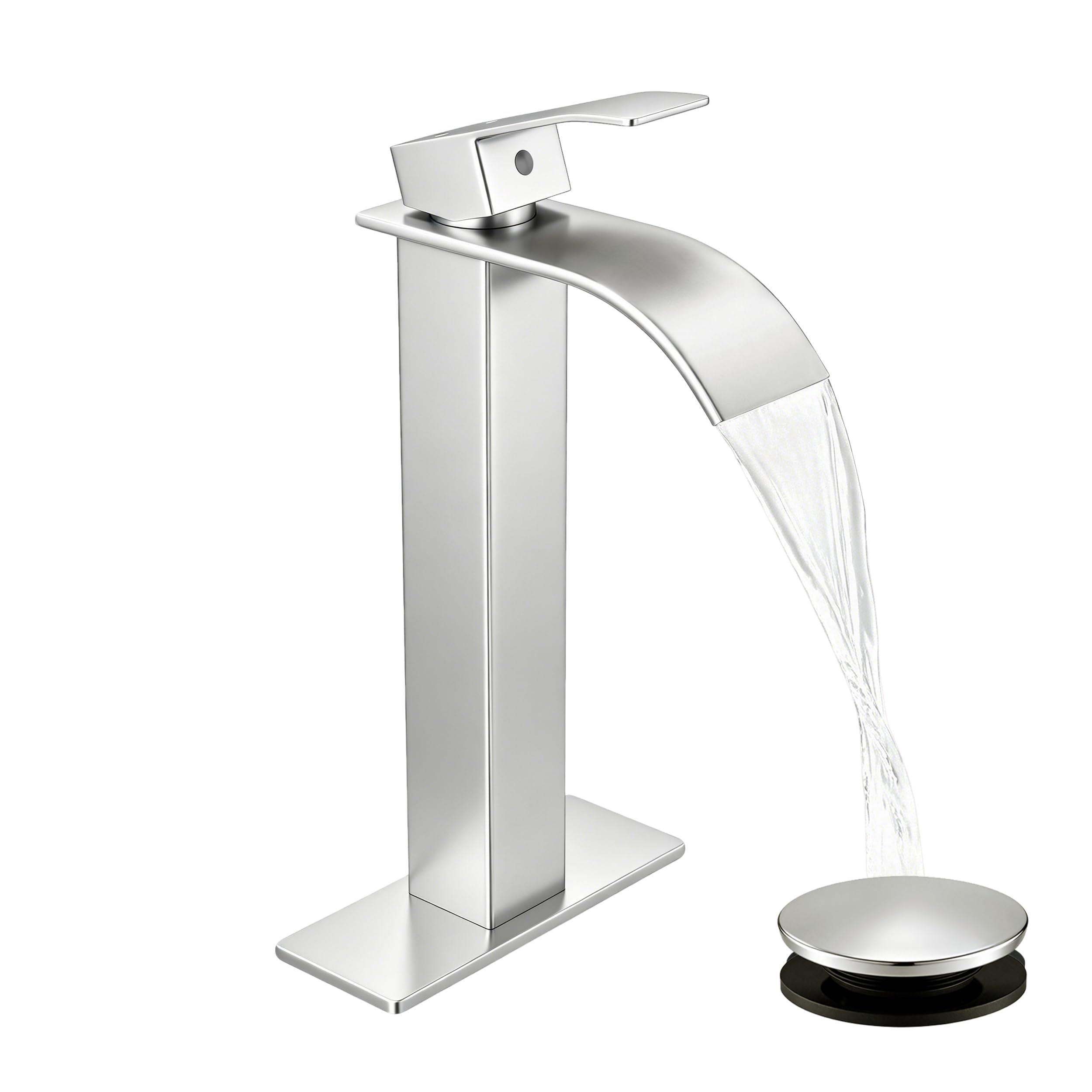 Fransiton Tall Vessel Single Handle Bathroom Sink Faucet Brushed Nickel