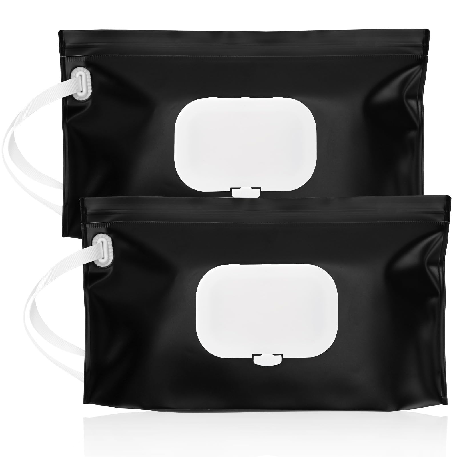 FEBSNOW Paquete de 2 dispensadores de toallitas para bebé, color negro, portátil, recargable, bolsa de toallitas húmedas para bebé, contenedor reutilizable de viaje