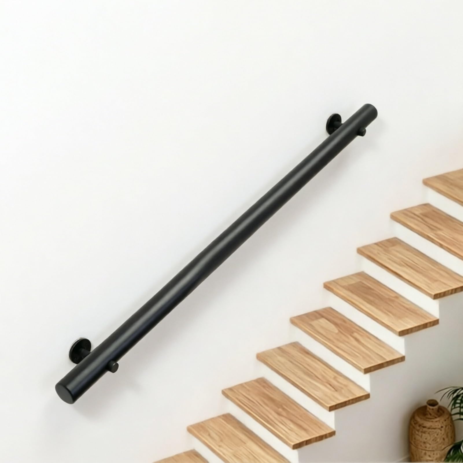 DMCHENGMA Wood Stair Banister Hand Rails - Round Black Staircase Handrail, Wall Mounted Corridor Banister Non-Slip Handle(14ft/420cm)