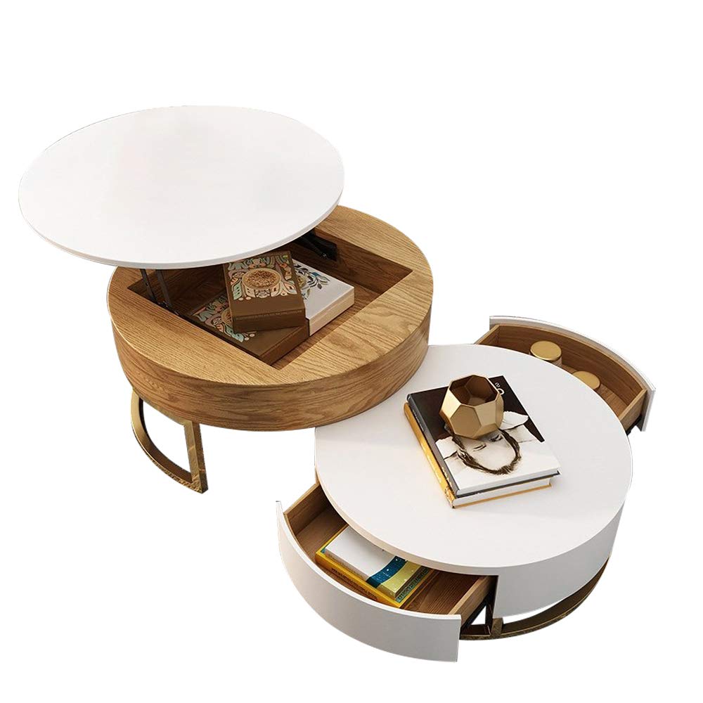 Buy Homary Round Coffee Table White with Storage LiftTop Wood Coffee