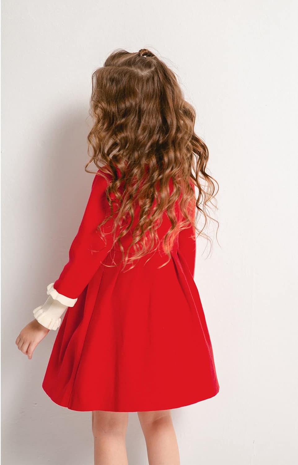SMILING PINKER Girls Dresses Ruffle Peter Pan Collar Sweater Long Sleeve Knit Pleated Dress - Image 8