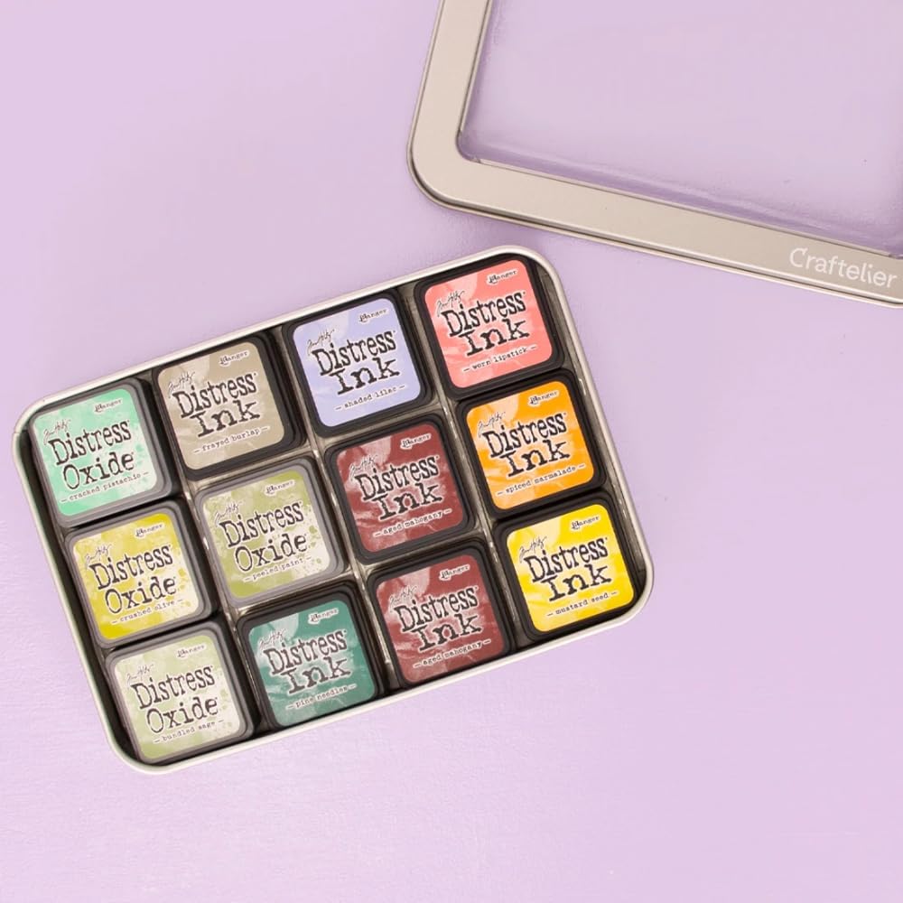 Craftelier - Mini Ink Pads Storage Tin, Portable Craft Organizer with Clear Lid with Rremovable Plastic Securing Base, Holds 12 1" x 1" Ink Pads, Travel-Friendly Compatible with Multiple Brands