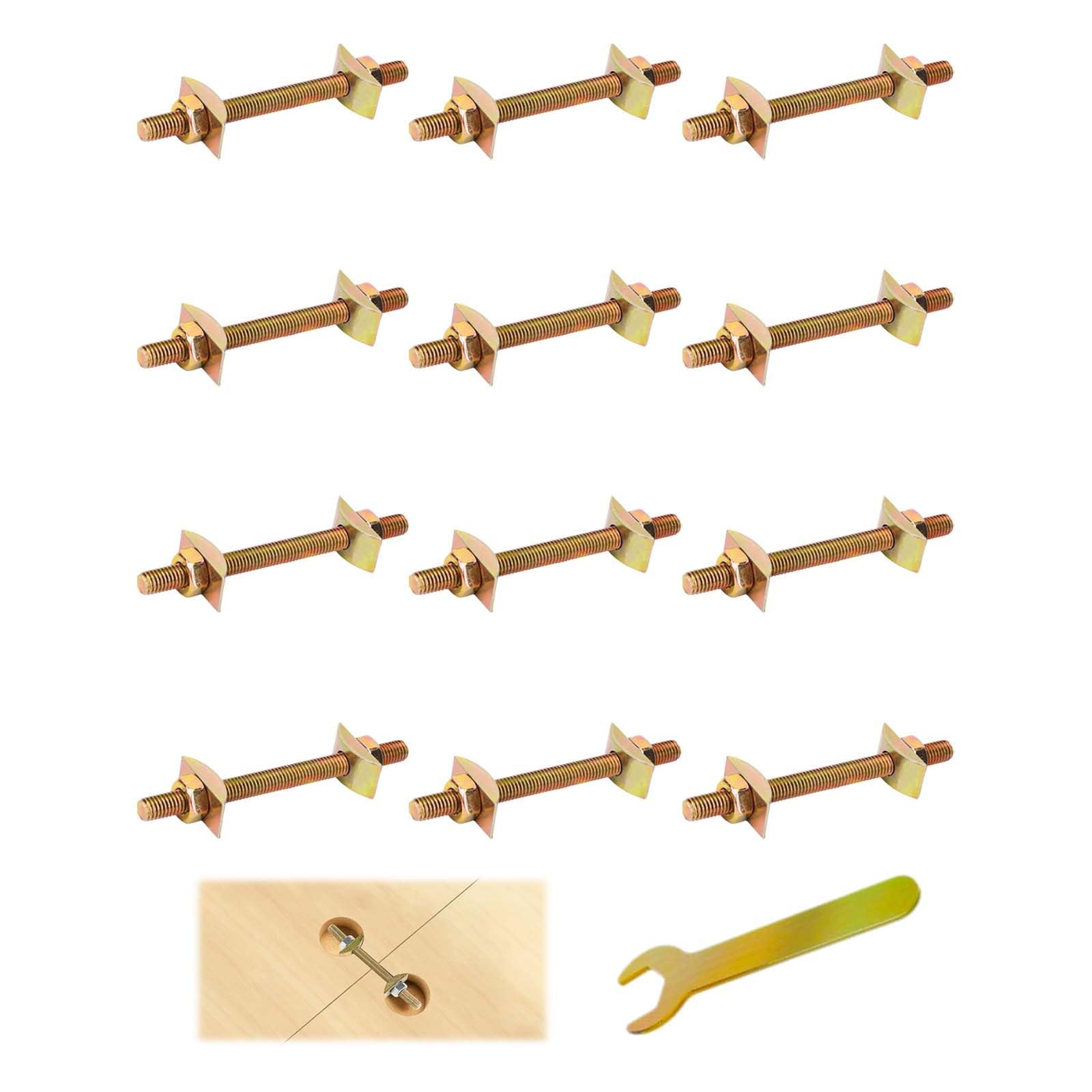 12 juegos,Conector de Muebles M8 x 100 mm,Con 1 llave inglesa,Encimera Conector,Conectores de media luna,Conectores de Encimera,Se utiliza para conectar estanterías de cocina,marcos de cama y muebles