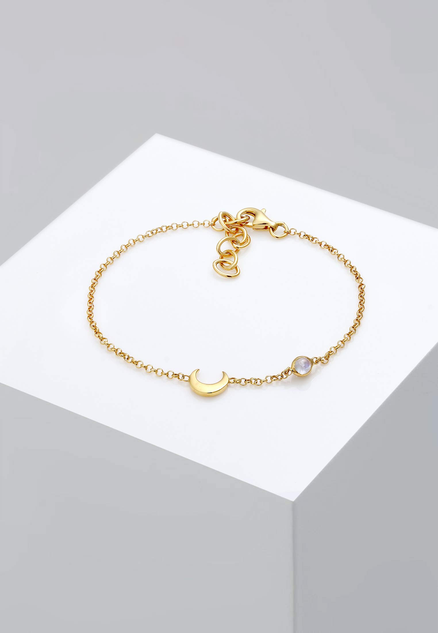 Elli Women's 925 Silver, Gold Plated Crescent Astro Moonstone Bracelet - 16cm length